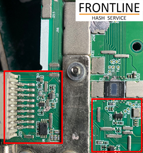 Antminer Z15 Pro hashboard interface connector and signal chip inspection for a board-not-detected fault